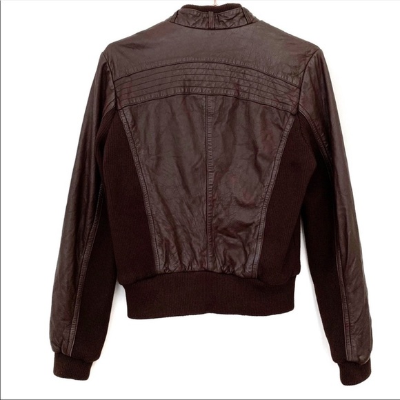 ANTHROPOLOGIE | Women’s Chocolate Brown Leather Moto Jacket Brass Hardware - Picture 4 of 7